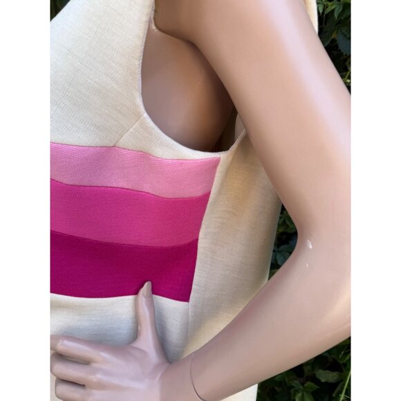 1960s Clarissa Modelle Virgin Wool Knit Shift Dress Mod Ivory Pink Chevron Sz 46 - Picture 7 of 15